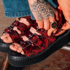 V9958L Women Burgundy Leopard 3-Buckle Mondo Sandal