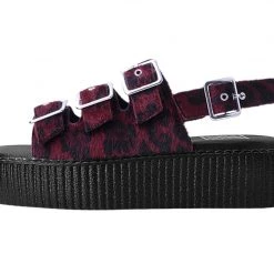 V9958L Women Burgundy Leopard 3-Buckle Mondo Sandal