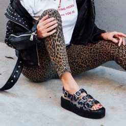 V9959L Grey Leopard 3-Buckle Mondo Sandal Women