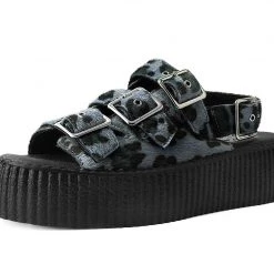 V9959L Grey Leopard 3-Buckle Mondo Sandal Women