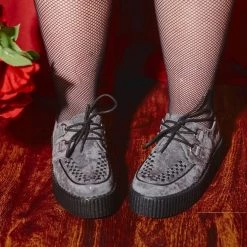 V9981 Women Grey Faux Suede Interlace Mondo Creeper