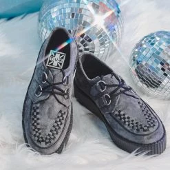 V9981 Women Grey Faux Suede Interlace Mondo Creeper