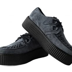 V9981 Women Grey Faux Suede Interlace Mondo Creeper
