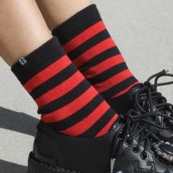 TSK1120 Red & Black Stripe T.U.K Women's Sock